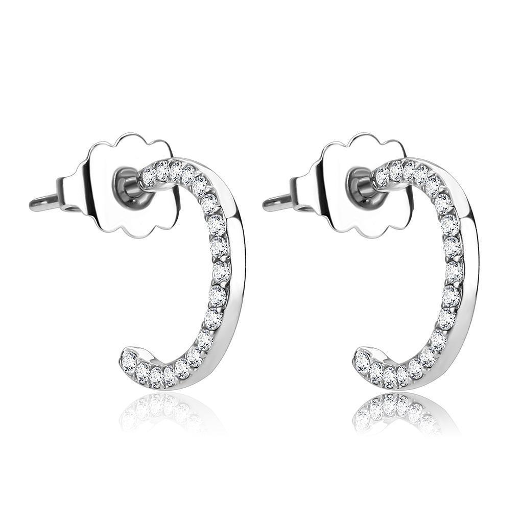 DA079 - High polished (no plating) Stainless Steel Earrings with AAA Grade CZ  in Clear