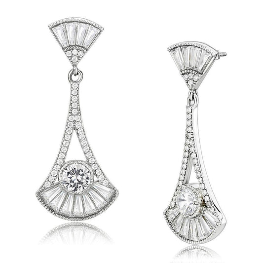 DA373 - High polished (no plating) Stainless Steel Earrings with AAA Grade CZ  in Clear