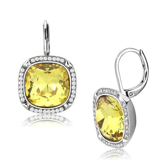 DA379 - High polished (no plating) Stainless Steel Earrings with Top Grade Crystal  in Topaz