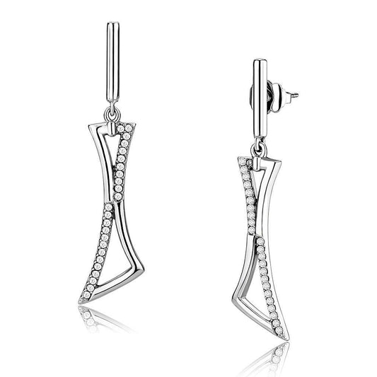 DA372 - High polished (no plating) Stainless Steel Earrings with AAA Grade CZ  in Clear
