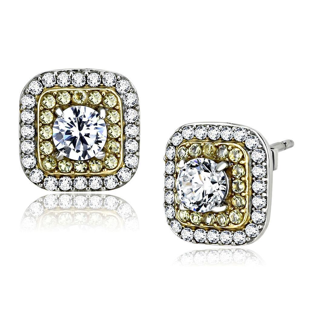 DA220 - Two-Tone IP Gold (Ion Plating) Stainless Steel Earrings with AAA Grade CZ  in Clear