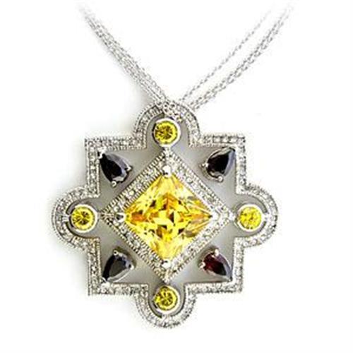 LOA557 - Rhodium 925 Sterling Silver Necklace with AAA Grade CZ  in Multi Color