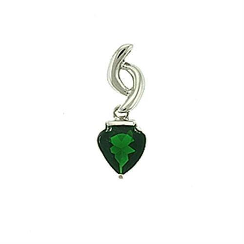 LOA601 - Rhodium Brass Pendant with Synthetic Synthetic Glass in Emerald