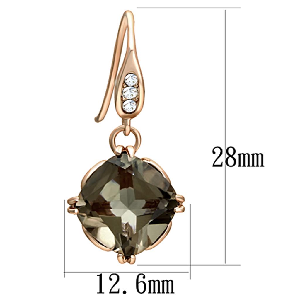 TK1509 - IP Rose Gold(Ion Plating) Stainless Steel Earrings with Semi-Precious Smoky Quarter in Light Smoked