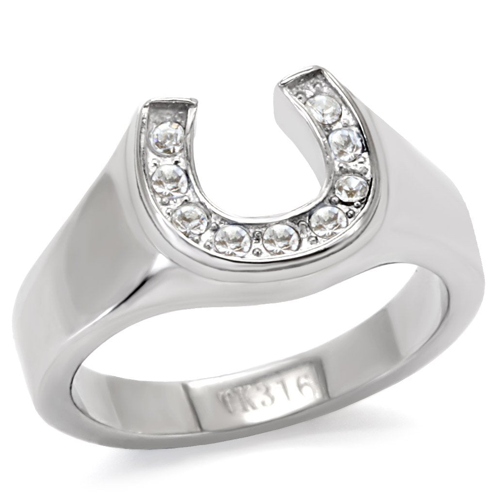 ETERNAL SPARKLES Women's Clear Pave CZ Horseshoe Equestrian Novelty Statement Fashion Ring - Silver