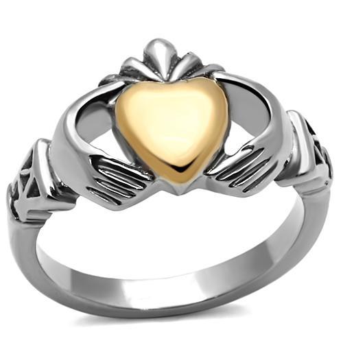 ETERNAL SPARKLES Women's Silver Claddagh Celtic Irish Fashion Comfort Statement Love Ring - Silver/Rose Gold