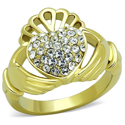 ETERNAL SPARKLES Women's Silver Claddagh Celtic Irish Fashion Comfort Statement Love Ring - Pave CZ Gold