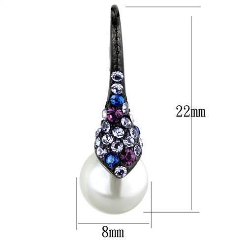 TK2145 - IP Black(Ion Plating) Stainless Steel Earrings with Synthetic Pearl in White