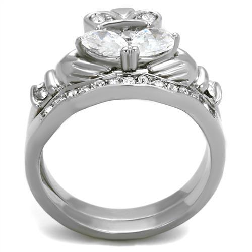 ETERNAL SPARKLES Women's Silver Claddagh Celtic Irish Fashion Comfort Statement Love Ring - CZ Ring Set