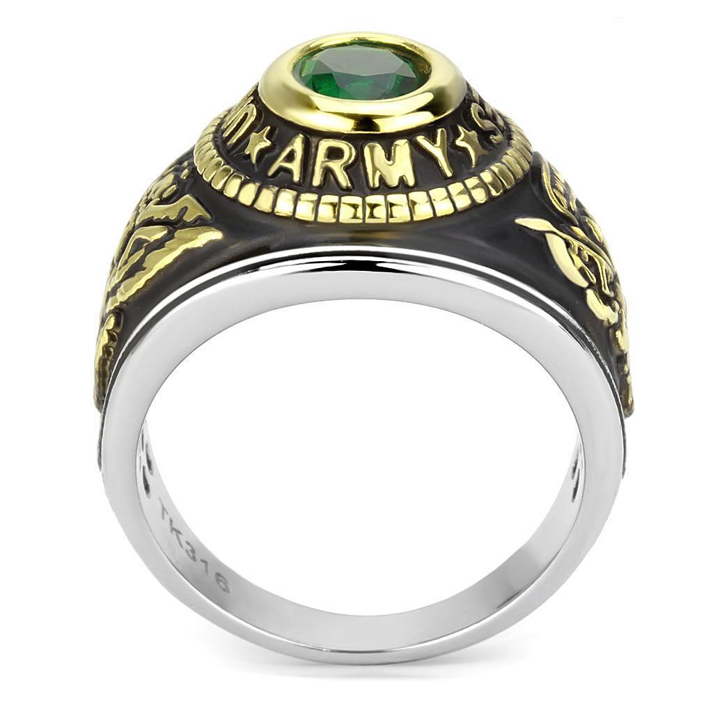 Eternal Sparkles Men's USA United States Army Military Ring Patriotic Bezel Set Crystal Oval Centerstone - Two-Tone
