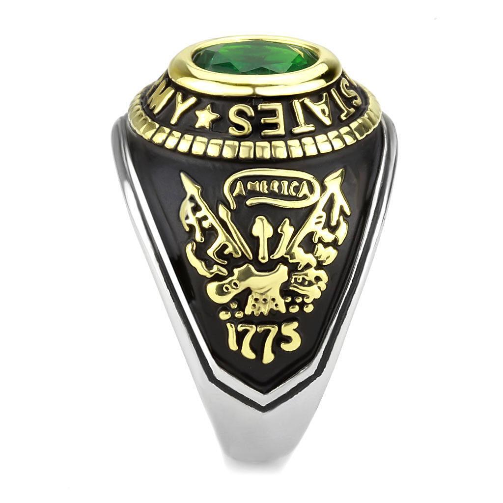 Eternal Sparkles Men's USA United States Army Military Ring Patriotic Bezel Set Crystal Oval Centerstone - Two-Tone