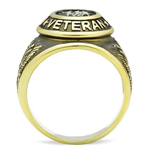 Eternal Sparkles Men's USA Veterans Military Patriotic Masculine Statement Ring - Gold