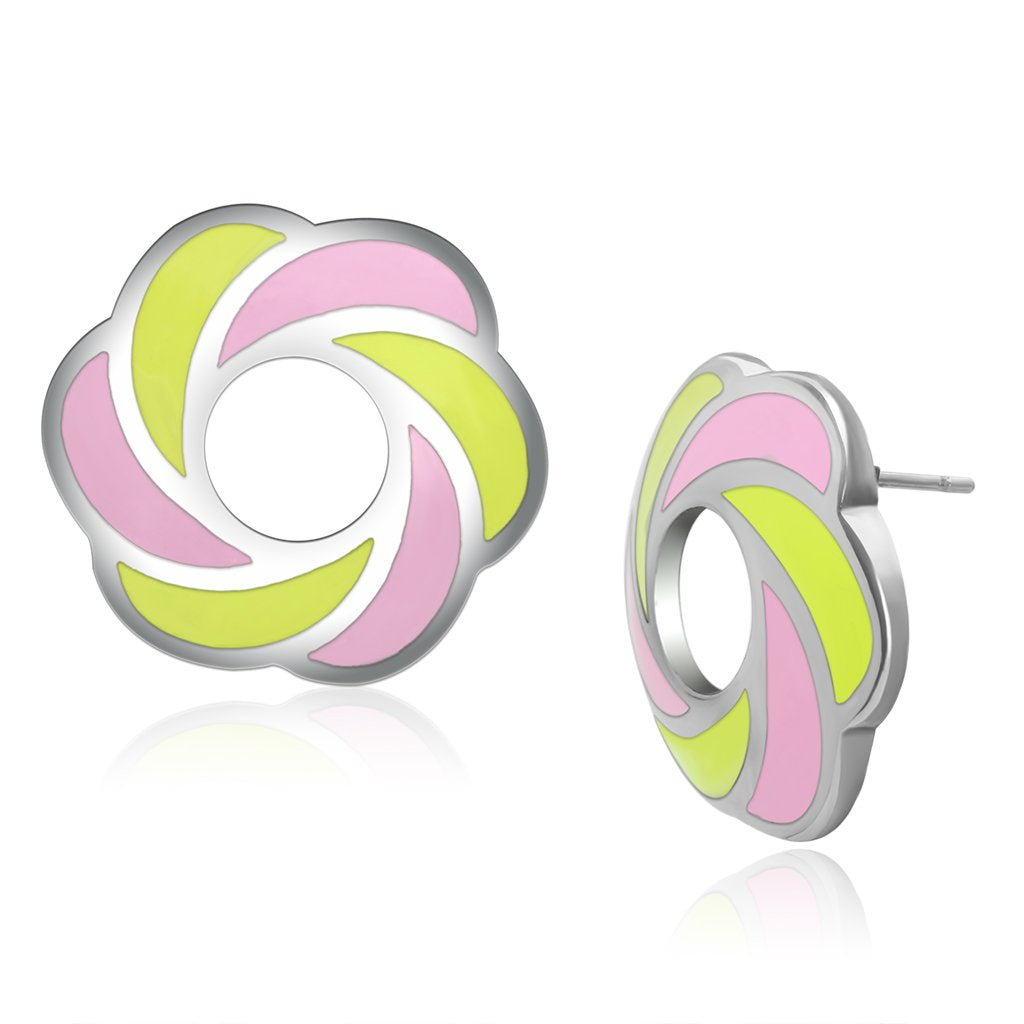 TK904 - High polished (no plating) Stainless Steel Earrings with Epoxy  in Multi Color