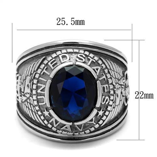 Men's Stainless Steel"United States Navy" Sapphire Ring - Silver