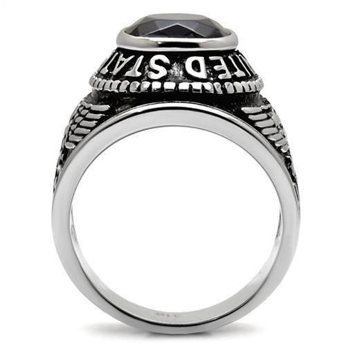 Men's Stainless Steel"United States Navy" Sapphire Ring - Silver