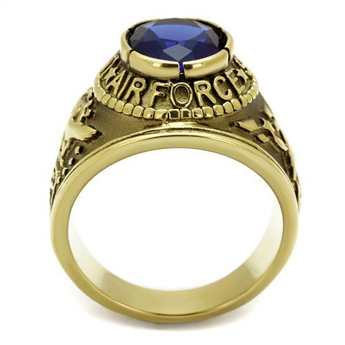 ETERNAL SPARKLES Men's USA Air Force Military Patriotic Ring Blue Stone - Gold