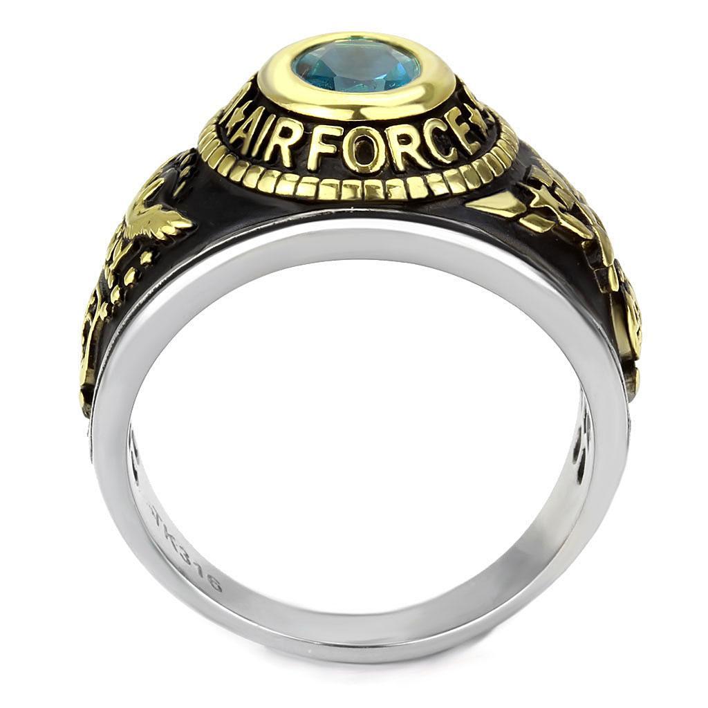 ETERNAL SPARKLES Men's USA Air Force Military Patriotic Ring Blue Stone - Two-Tone