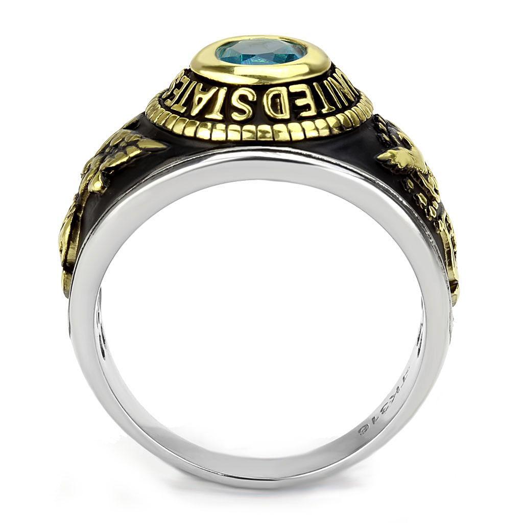 ETERNAL SPARKLES Men's USA Air Force Military Patriotic Ring Blue Stone - Two-Tone