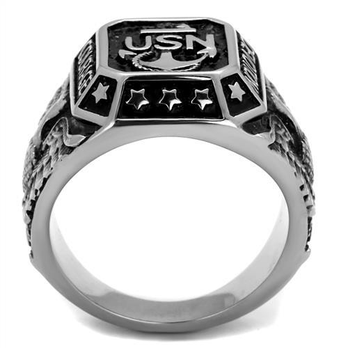 Men's Stainless Steel"United States Navy" Sapphire Ring - Black Epoxy USN