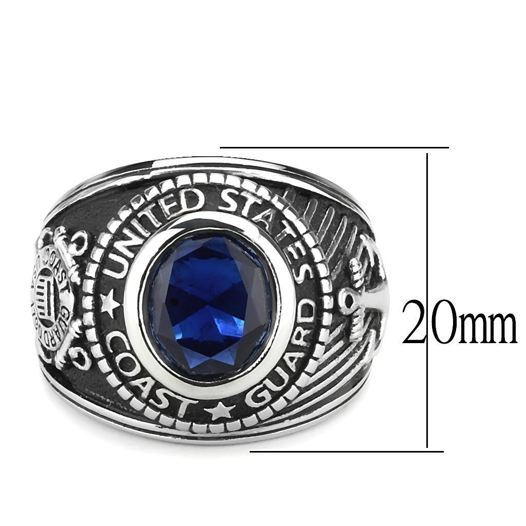 Eternal Sparkles Men's Stainless Steel Montana Blue United States Coast Guard Military Ring