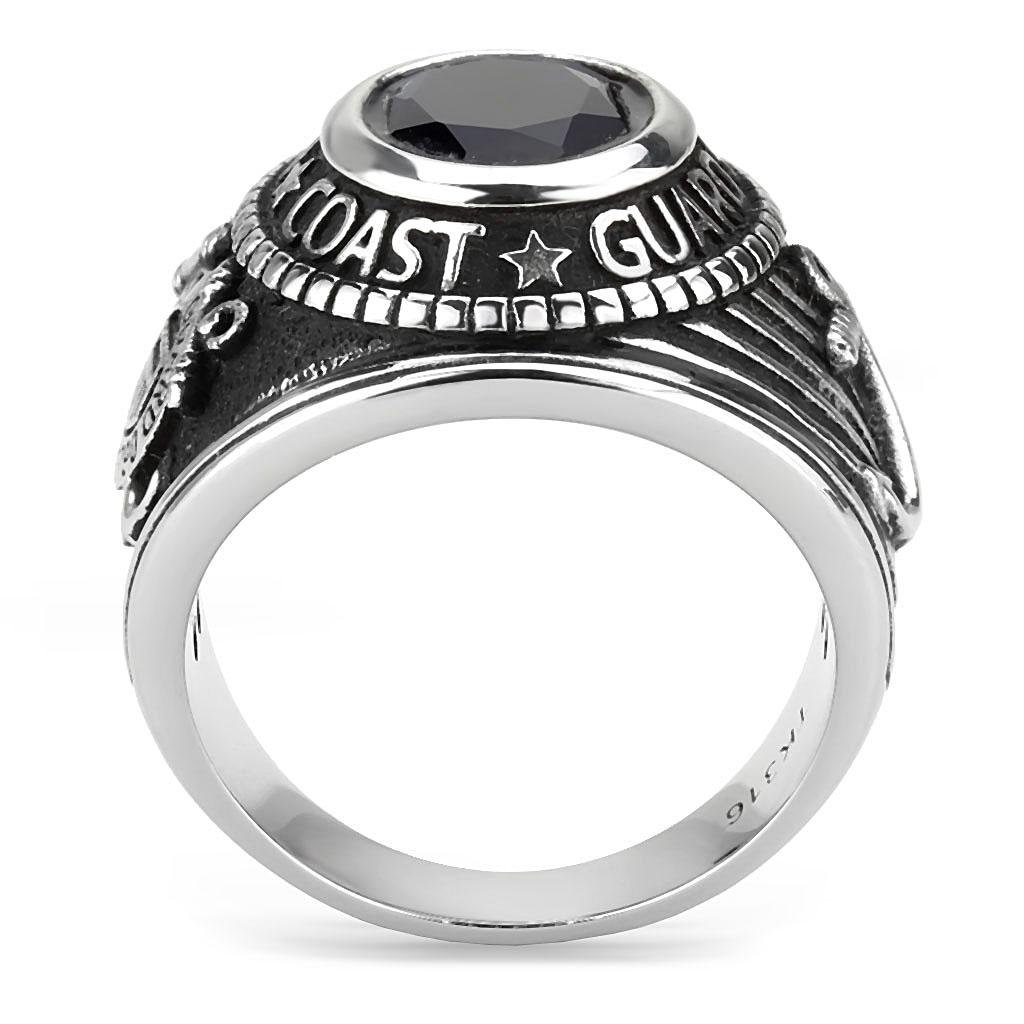 Eternal Sparkles Men's Stainless Steel Montana Blue United States Coast Guard Military Ring
