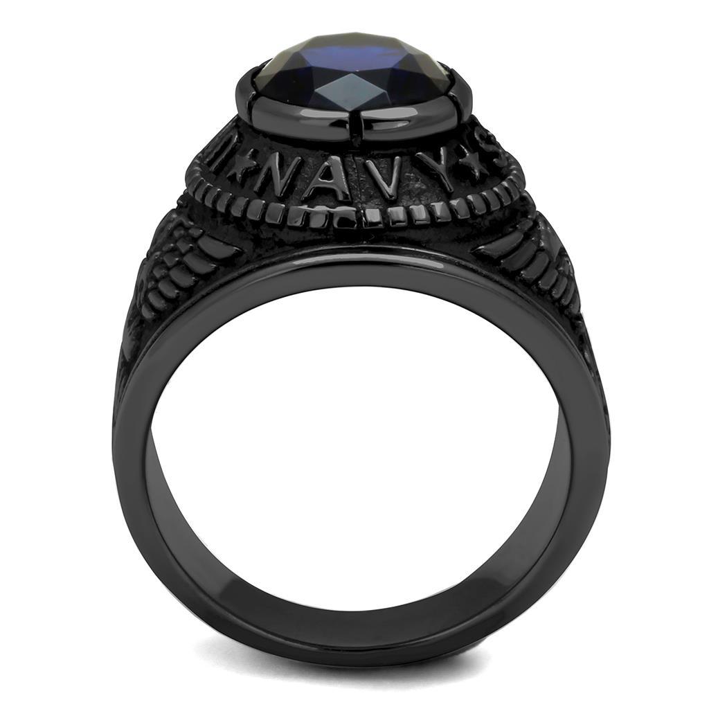 Men's Stainless Steel"United States Navy" Sapphire Ring - Black