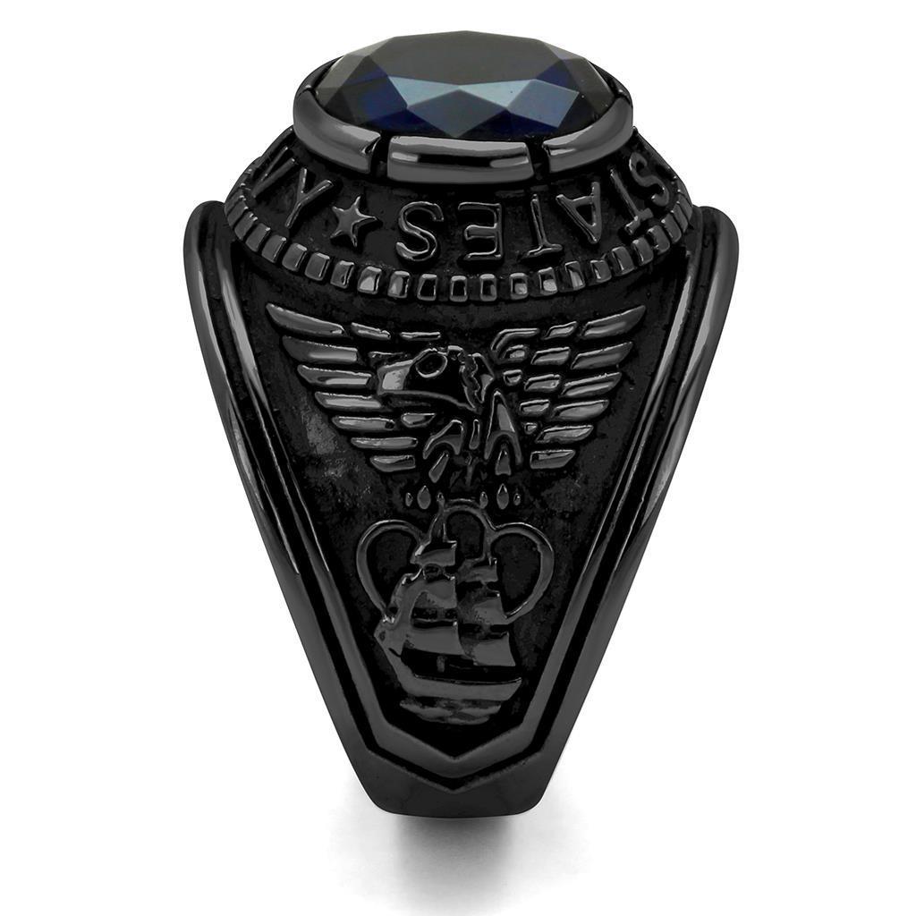 Men's Stainless Steel"United States Navy" Sapphire Ring - Black