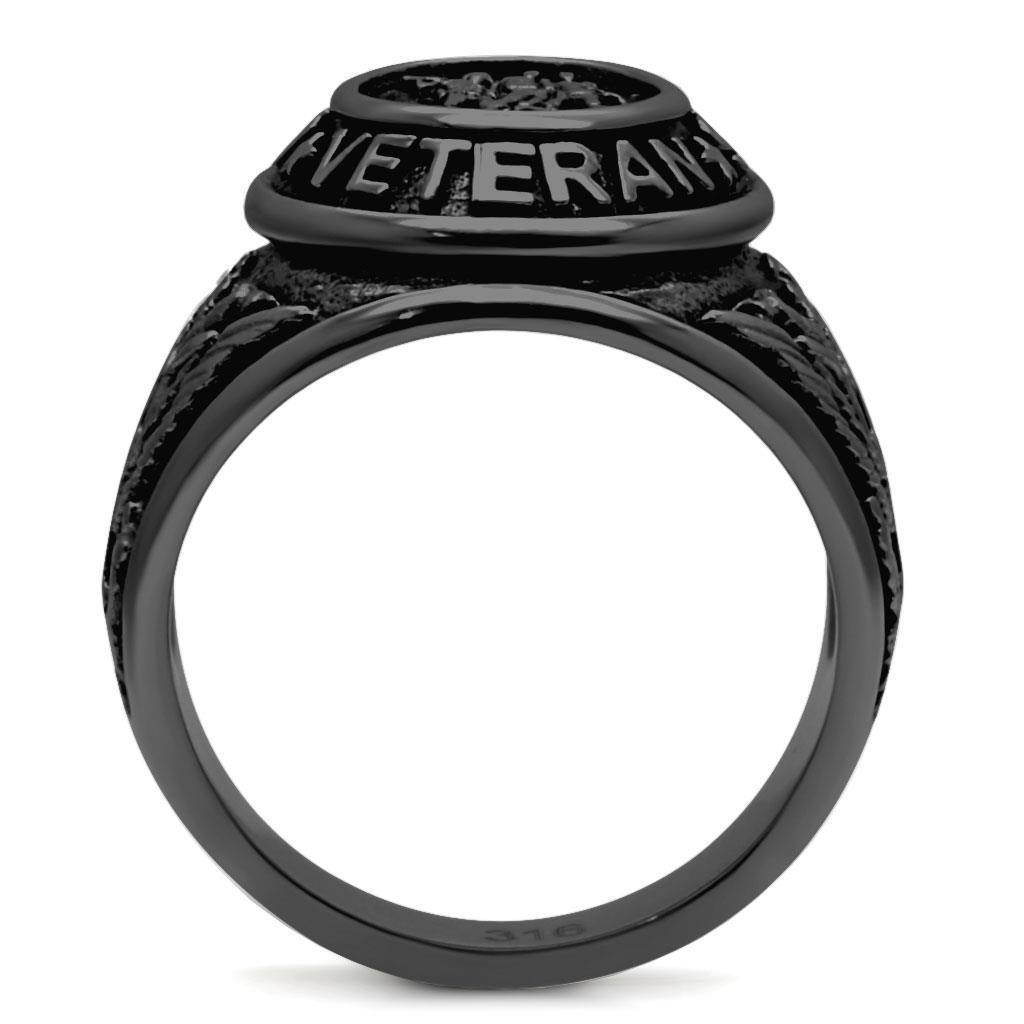 Eternal Sparkles Men's USA Veterans Military Patriotic Masculine Statement Ring - Black