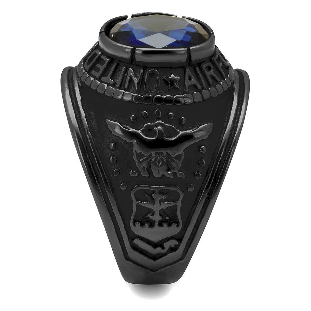 ETERNAL SPARKLES Men's USA Air Force Military Patriotic Ring Blue Stone - Black