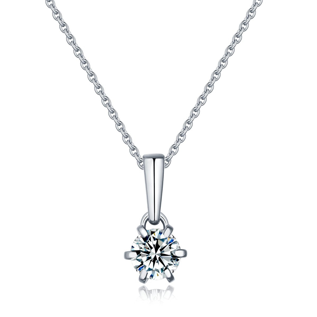 Rhea 6 Prong Moissanite Necklace in 925 Sterling Silver