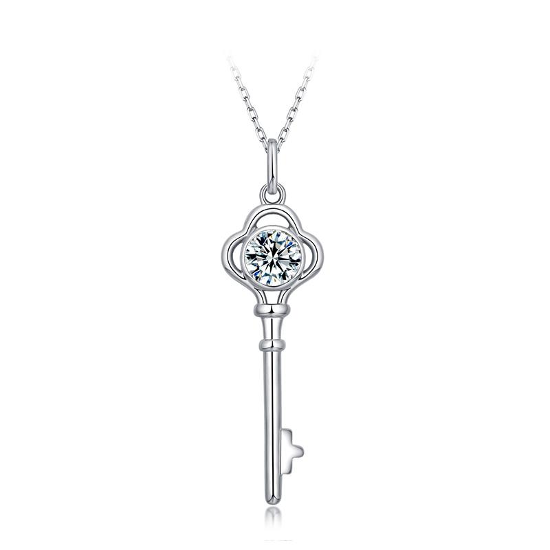 Key Moissanite Pendant Necklace in 925 Sterling Silver
