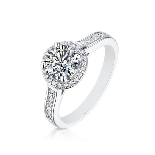 Florence Round Moissanite Halo Ring in 925 Sterling Silver
