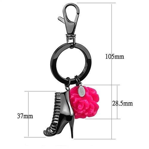 TK2718 - IP Light Black  (IP Gun) Stainless Steel Key Ring with Synthetic Synthetic Stone in Rose
