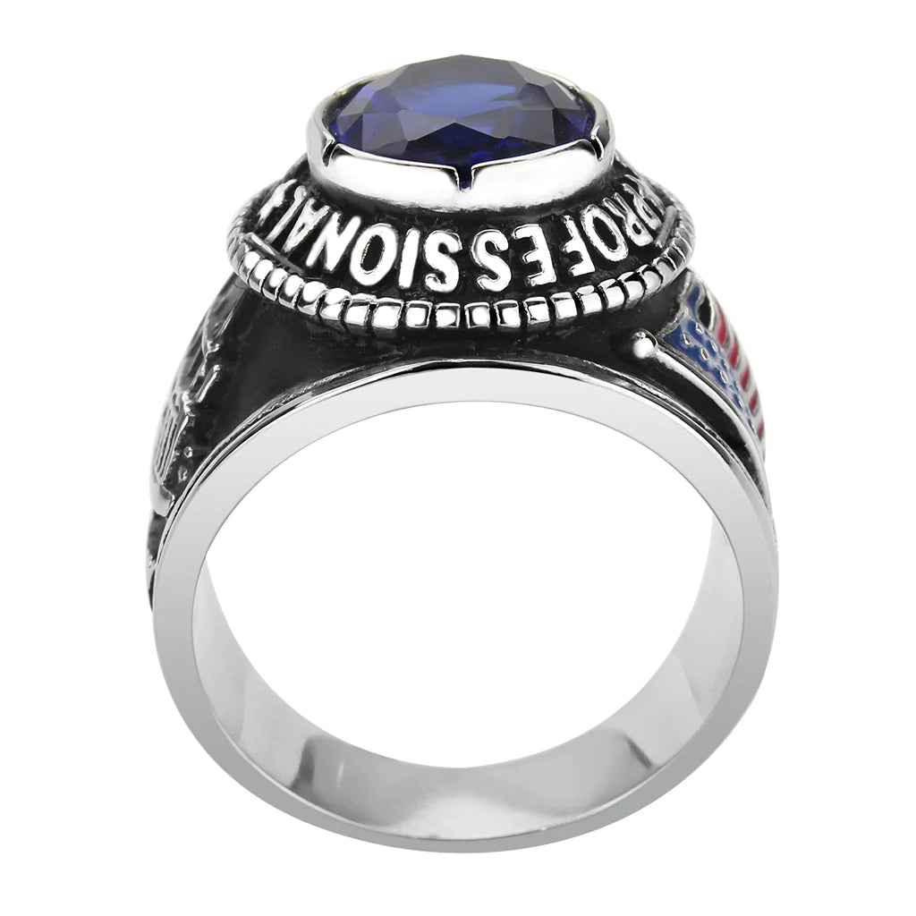 Men's Stainless Steel Montana Blue Stone Professional Truck Driver Ring