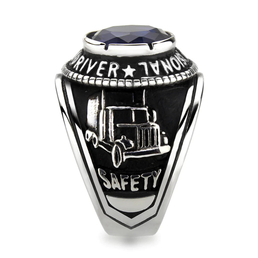Men's Stainless Steel Montana Blue Stone Professional Truck Driver Ring