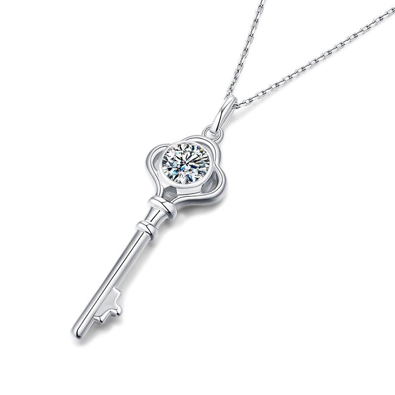Key Moissanite Pendant Necklace in 925 Sterling Silver