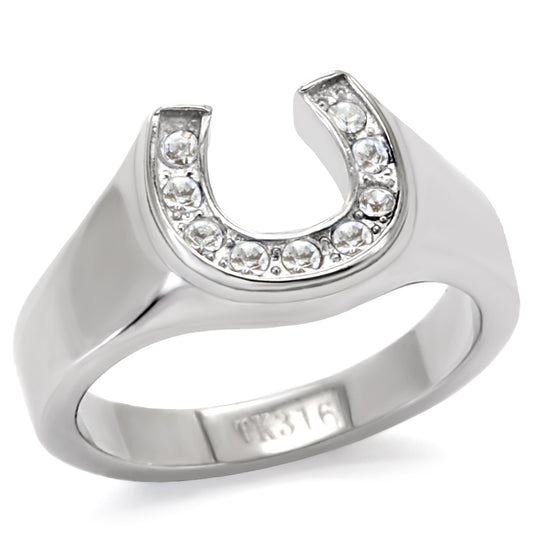 Women's Clear Pave CZ Horseshoe Equestrian Novelty Statement Fashion Ring