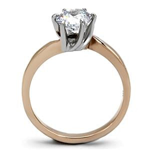 Two Tone Clear CZ Solitaire Ring