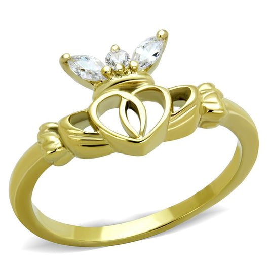 ETERNAL SPARKLES Women's Silver Claddagh Celtic Irish Fashion Comfort Statement Love Ring - Dainty Gold