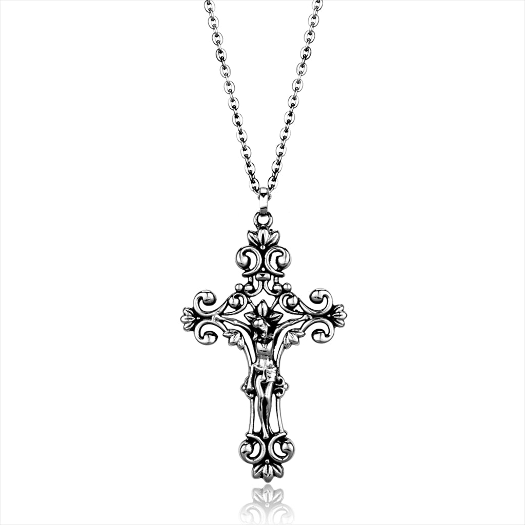 Intricate Stainless Steel Chain Cross Pendant