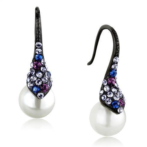 TK2145 - IP Black(Ion Plating) Stainless Steel Earrings with Synthetic Pearl in White