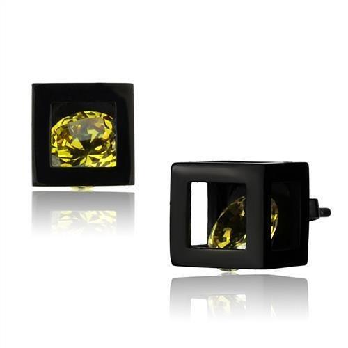 TK2540 - IP Black(Ion Plating) Stainless Steel Earrings with AAA Grade CZ  in Topaz