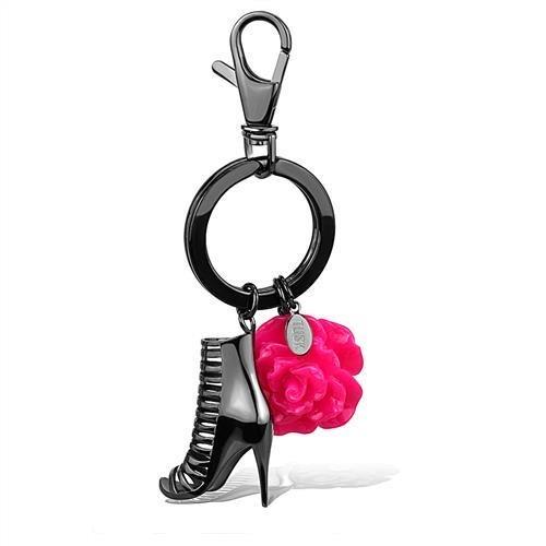 TK2718 - IP Light Black  (IP Gun) Stainless Steel Key Ring with Synthetic Synthetic Stone in Rose