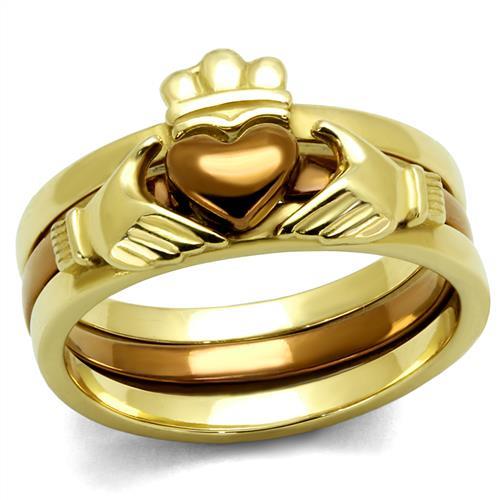 ETERNAL SPARKLES Women's Silver Claddagh Celtic Irish Fashion Comfort Statement Love Ring - Gold Brown 3pc Set