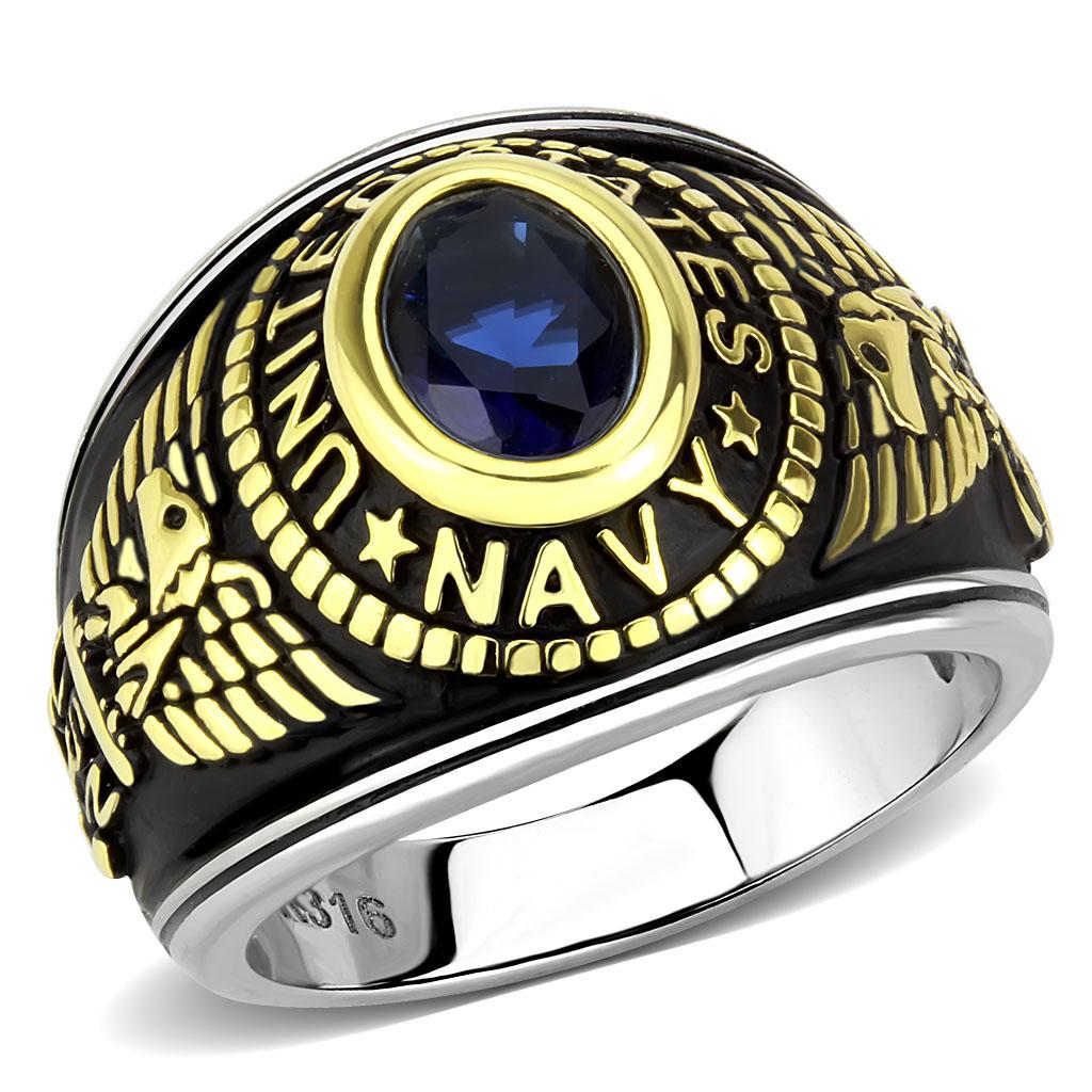 Men's Stainless Steel"United States Navy" Sapphire Ring - Two-Tone