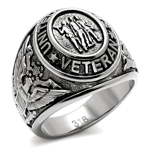 Eternal Sparkles Men's USA Veterans Military Patriotic Masculine Statement Ring - Silver