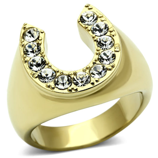 Eternal Sparkles Men's CZ Clear Stone Horseshoe Horse Equestrian Novelty Fashion Statement Ring - Gold